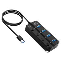 OCIODUAL Hub Adaptateur 4 Ports Entrees USB Type A 3.0+2.0 Boutons Interrupteurs ON-OFF avec Lumiere LED Noir pour PC Laptop