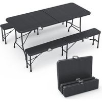 VOUNOT Ensemble de Table et bancs camping pliables 180cm HDPE Style Polyrotin noir