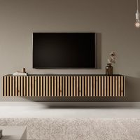 Meuble TV - TELIRE - 175 cm - noir avec façade artisanale chêne fraisé