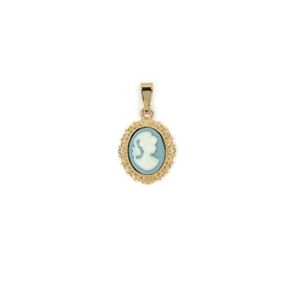Pendentif Camée Bleu En Or 18 Carats - Occasion, Bijou Ancien Et élégant