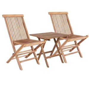 Ensemble table et chaise de jardin Table de jardin carrée 50 cm + 2 chaises en teck -