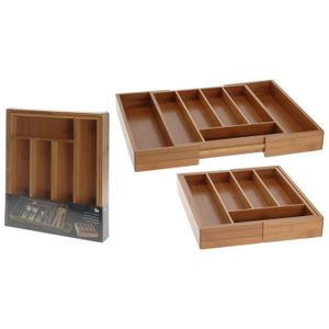 Relaxdays Range-couteaux tiroir bois range-couverts extensible cuisine  bambou HxlxP: 6,5 x 38 x