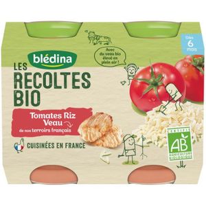 PLATS CUISINÉS Blédina Les Récoltes Bio Pot Tomates Riz Veau +6m 2 x 200g
