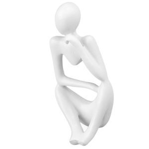 STATUE - STATUETTE COC-7616725011547-ornement de penseur en résine Statue de penseur en résine, figurine de penseur abstraite, luminaire statuette Blan