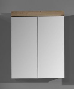 ARMOIRE DE CHAMBRE Armoire à miroir Amanda - Trend Team - Blanc/Chêne brillant - 2 portes miroirs - 2 étagères réglables