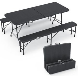 TABLE ET CHAISES CAMPING VOUNOT Ensemble de Table et bancs camping pliables 180cm HDPE Style Polyrotin noir