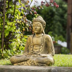 STATUE - STATUETTE Statue bouddha assis position offrande doré 42 cm
