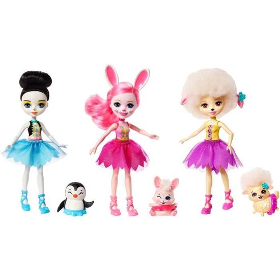 Enchantimals Coffret 3 Mini-poupées avec jupes en tissu, Patter Paon, Lorna  Brebis, Bree Lapin et Figurines Animales, jouet enfant, FMG18
