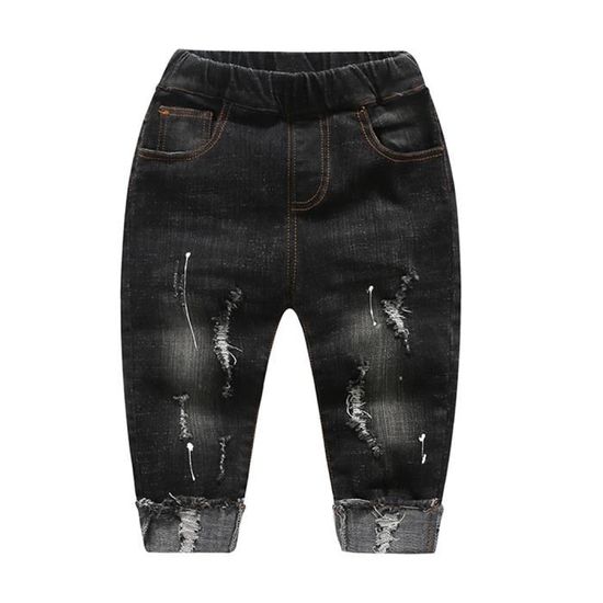KIDSCOOL SPACE Jeans Bébé Fille Garçon,Petit Pantalon Denim Déchiré Taille Élastique pour Enfant 