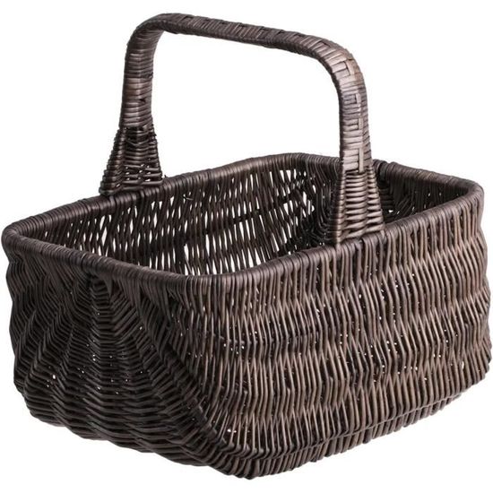 Panier Provisions Osier 50 Cm E-wicker24 Grand Panier De Course En Osier Naturel Rectangulaire Fermé - Panier Pique-Nique Et Marché 50x32xH36 Cm