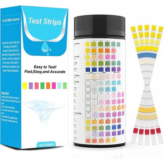 Kit 100 Bandelettes Test Piscine 7 En 1 - Testez Chlore, PH, Brome, Alcalinité Et Plus Pour Une Eau Parfaite
