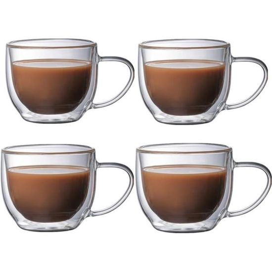 Verres à Café à Double Paroi, 6 X 350 Ml Avec Cuillère, Verres à