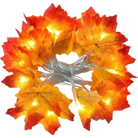 Guirlande Lumineuse Feuilles D’automne – 10 LED, 1,5 M, Décor Halloween Noël, Piles Incluses