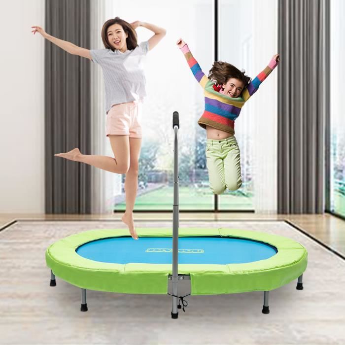 Trampoline Ovale 142*92*128cm pour l'exercice Aérobie à la Maison ou extérieur Maximale 100 Kg Bleu et Vert