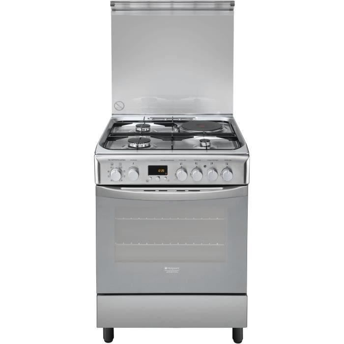 HOTPOINT H6MMP6AG X-Cuisinière table mixte gaz / électrique-4 zones-Four électrique-Pyrolyse-57 L-A-L 60 x H 85 cm-Inox