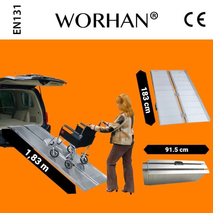WORHAN® 1.83m Rampe Alu Pliable Valise Aluminium Pour Fauteuil Roulant Chargement Scooter Plate-Forme Aluminium Anodisé 183cm R6