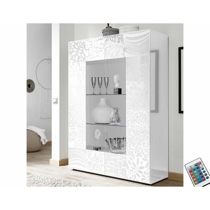 Vaisselier lumineux design blanc laqué 120x170 cm ELMA Blanc