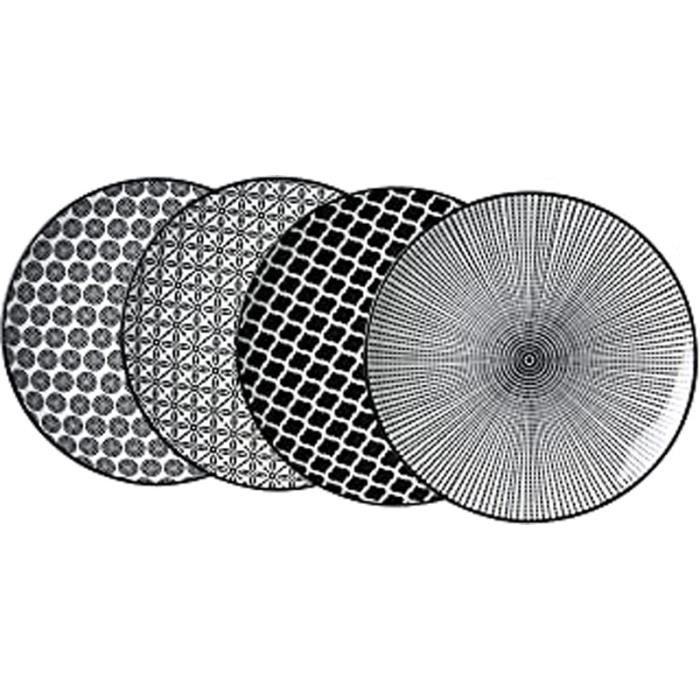 & Breker Lot De 4 Plaques De Service Porcelaine, Blanc Et Noir, 27 X 27 X 2 Cm