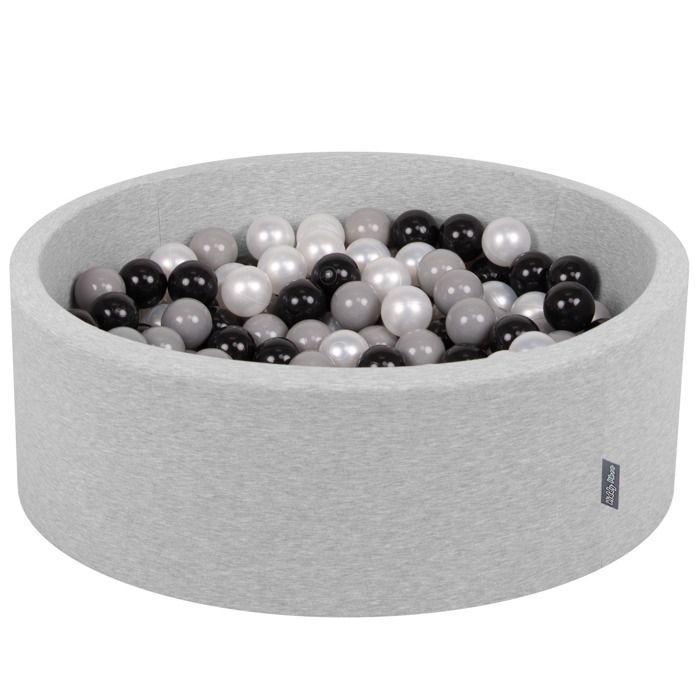 KiddyMoon 90X30cm/200 Balles ∅ 7Cm Piscine À Balles Pour Bébé Rond Fabriqué En UE, Gris Clair:Noir/Gris/Perle