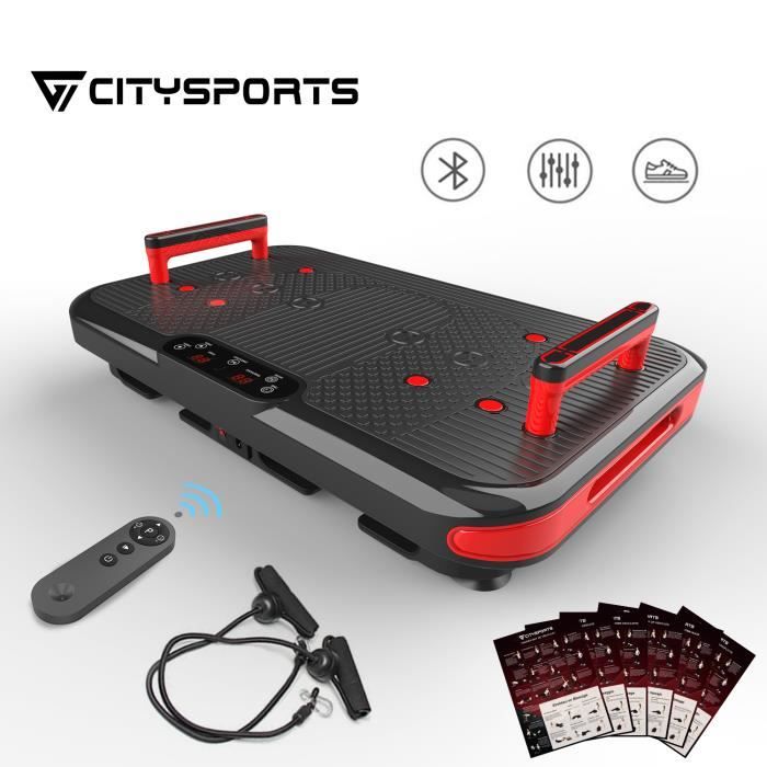 CITYSPORTS Plaque Vibrante Fitness Plateforme Vibrante Bluetooth, 50 Vitesses Réglables + 2 Poignées Intégrées, 3 Modes Vibration