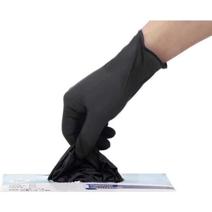 100 pièces de gants jetables, sans latex, sans poudre, gants doux industriels, gants de nettoyage ménager (couleur: noir taille: L)