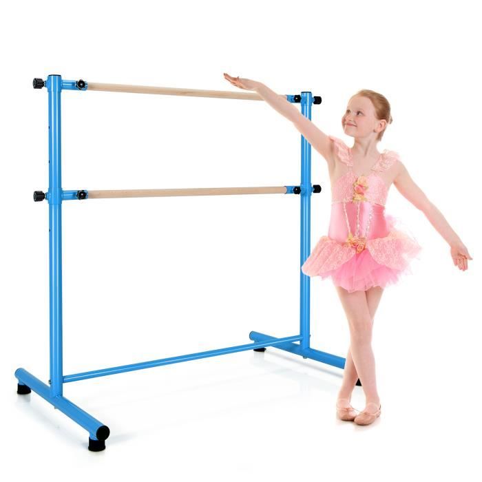 COSTWAY Double Barre de Danse Classique pour Stretching 120 x 75 x 120 CM Hauteur Réglable Charge 80 KG pour Enfants et Adultes Bleu