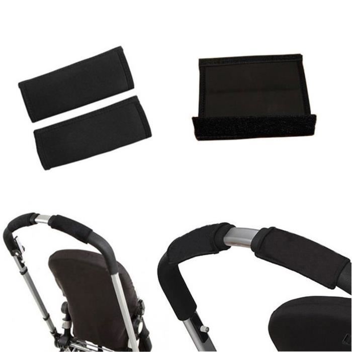 2pcs bébé noir landau poussette chariot avant poignée pare-chocs poussette couverture de bar noir
