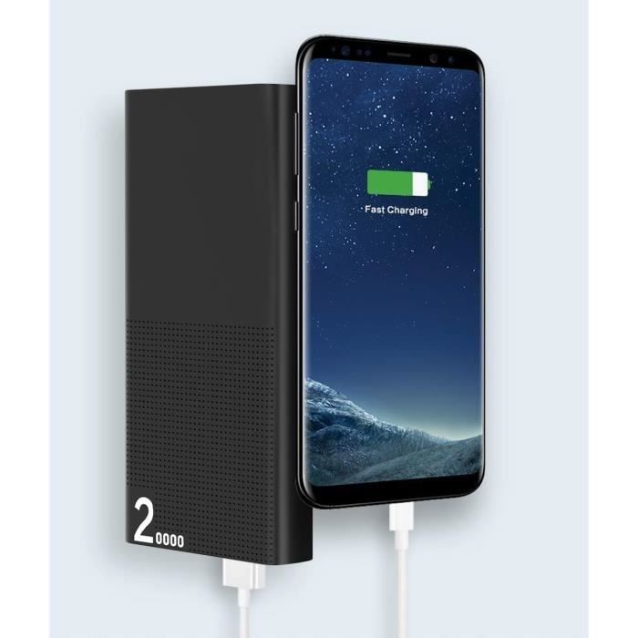 D&P 2000mAh Power Bank Charge rapide Indicateur LED de niveau de chargement Lampe torche intégrée Noir