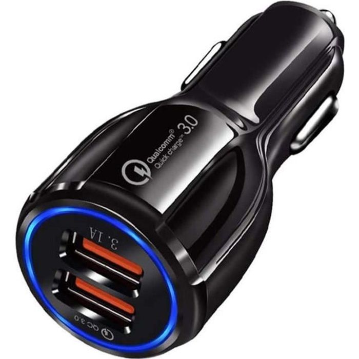 Chargeur de Voiture Rapide Allume-cigare Double Port USB Compatible Quick Charge 3.0 5v-24w