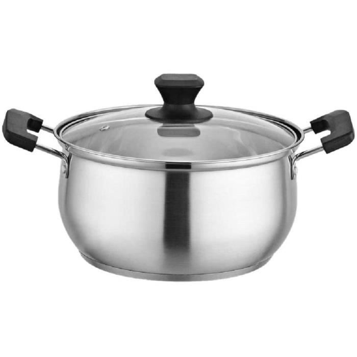 Faitout INOX 24 cm,Faitout INOX Induction avec Couvercle en Verre et Résistant à la Chaleur Poignée