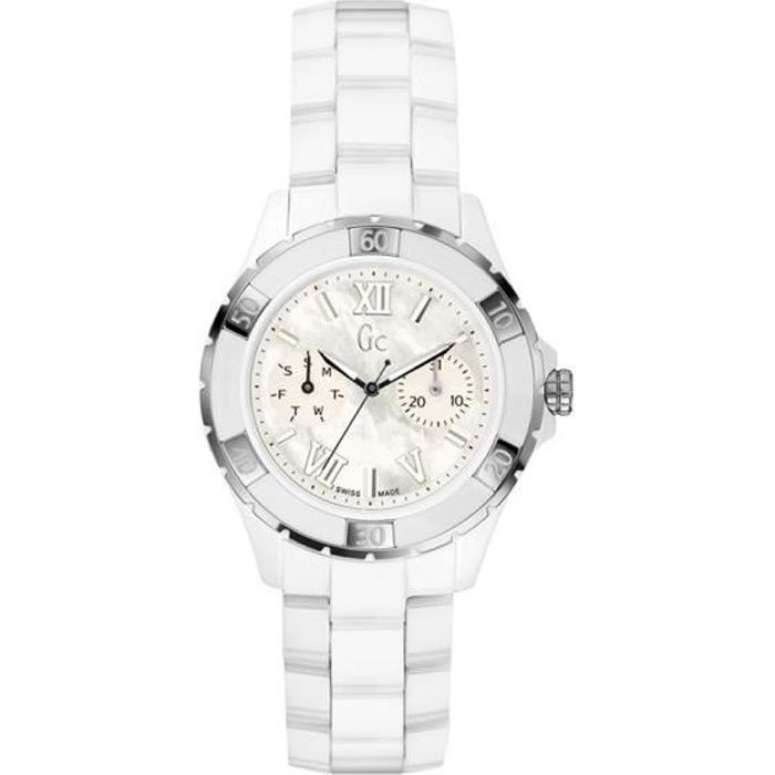 GUESS COLLECTION FEMME 40MM BRACELET CÉRAMIQUE BLANC QUARTZ MONTRE X69001L1S