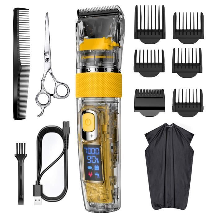 Hatteker Tondeuse à cheveux professionnelle Kit de tondeuse sans fil IPX7 Tondeuse à barbe transparente