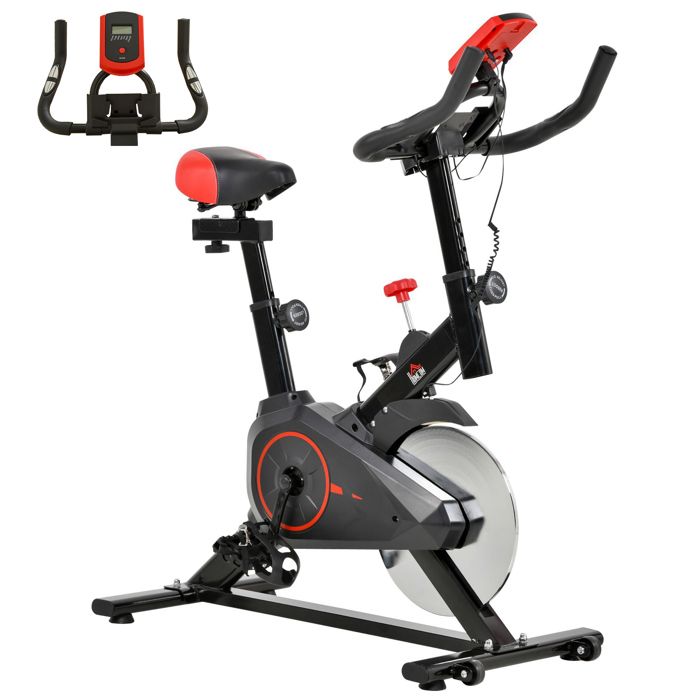 Vélo d'appartement cardio vélo biking écran multifonction selle et guidon réglable noir rouge 52 102x47x104cm Noir