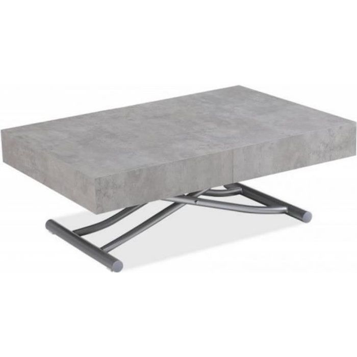 Table basse relevable extensible ALBATROS design aspect béton gris Pied alu gris Bois Inside75