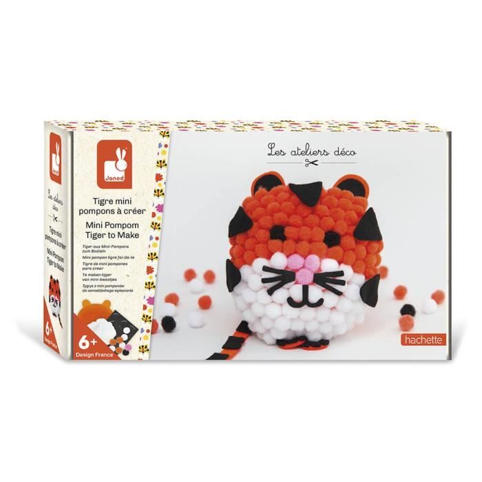 JANOD - Kit Créatif - Tigre Mini Pompons à Créer - Les Ateliers Déco - Loisir Créatif Enfant - Dès 6 Ans