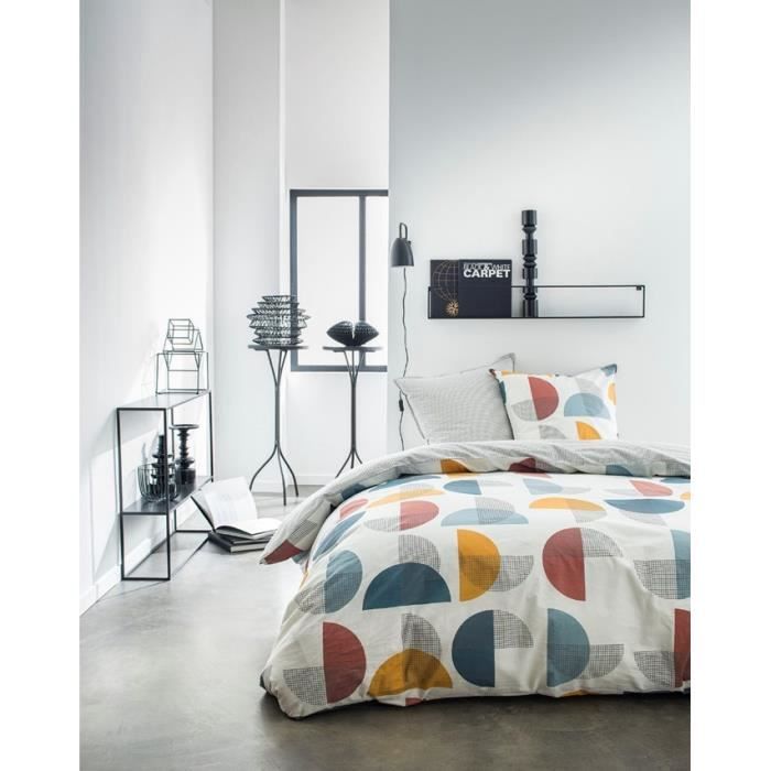 TODAY Parure de couette 220x240 + 2 taies d'oreiller 65x65 cm - 100% Coton - Blanc Graphique SUNSHINE 4.56