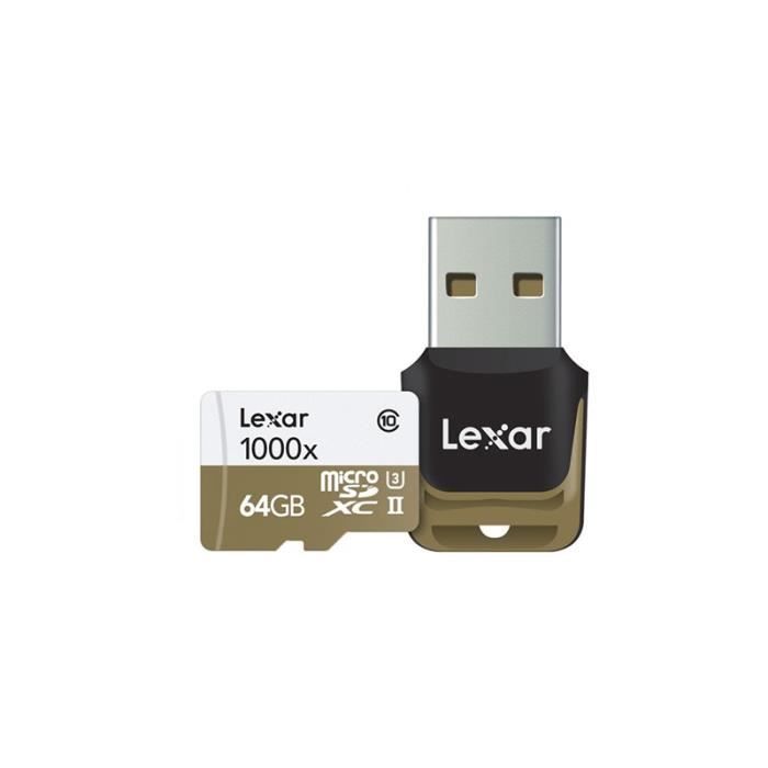 LEXAR Carte Micro-SDXC 64 Go 1000x 150 Mo/s UHS-II avec adaptateur
