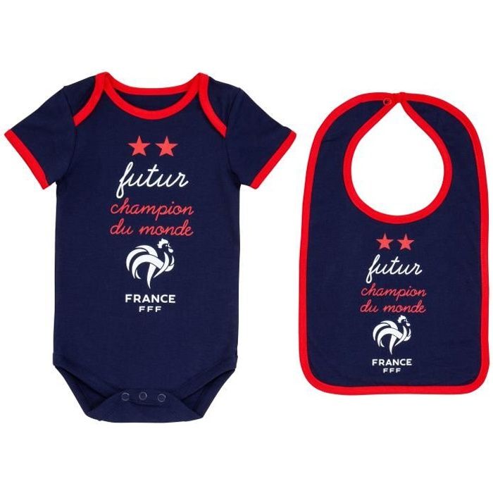 Body + bavoir bébé garçon FFF - Collection officielle Equipe de France de Football - 12 mois