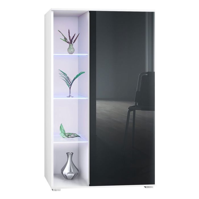 Vitrine corps mat blanc et façade gris laquée avec led