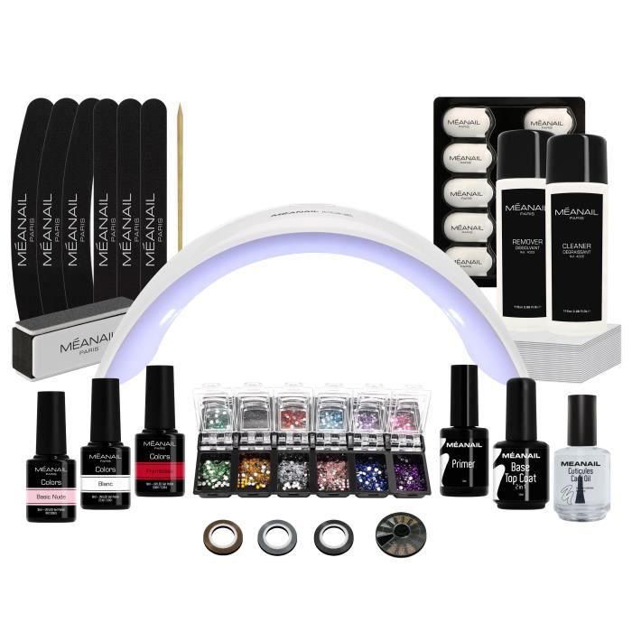 Kit vernis semi-permanent manucure - 3 vernis à ongles, base et top coat 2 en 1, Lampe UV/LED 24W, Nail art - Kit Design XXL
