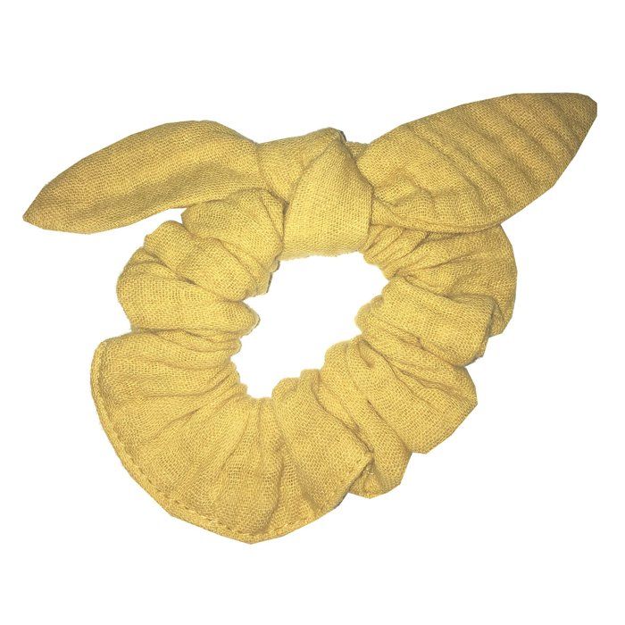 Chouchou élastique avec nœud - Mousseline Moutarde Taille unique