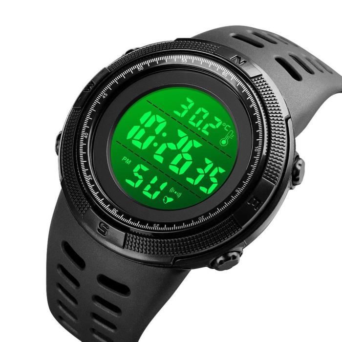Montre homme Thermomètre enfant Marque Sport etanche numerique bracelet noir