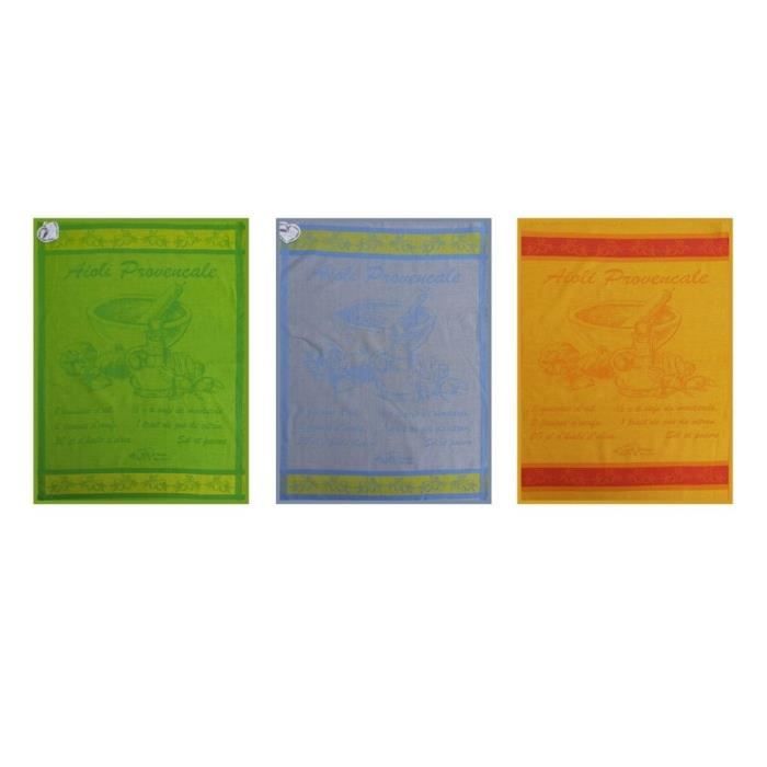 Lot de 3 Torchons Jacquard tissés 100% coton - Aïoli - Multicolore - 50x70 cm - Lavable en machine