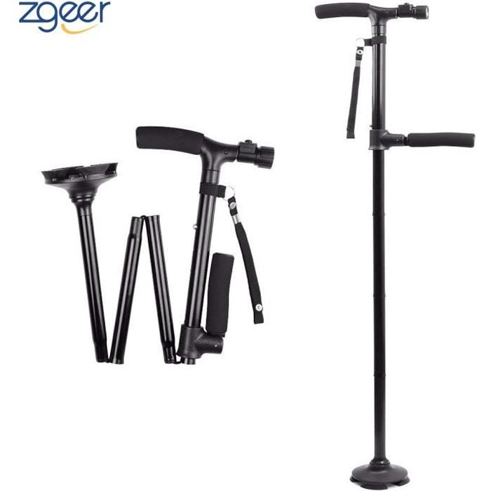 Canne de Marche Pliable Avec Lumière LED, Canne de Marche Réglable Pliable Léger, Noir