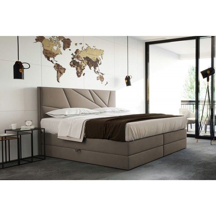 Lit adulte 160x200 cm VERDELUX - avec rangement matelas ressorts ensachés et surmatelas - tissu velours - beige Lit adulte 160x200 cm VERDELUX - avec rangement matelas ressorts ensachés et surmatelas - tissu velours - beige