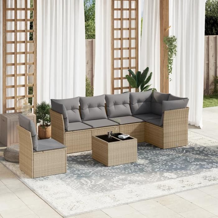 vidaXL Salon de jardin avec coussins 7 pcs résine tressée 3266379