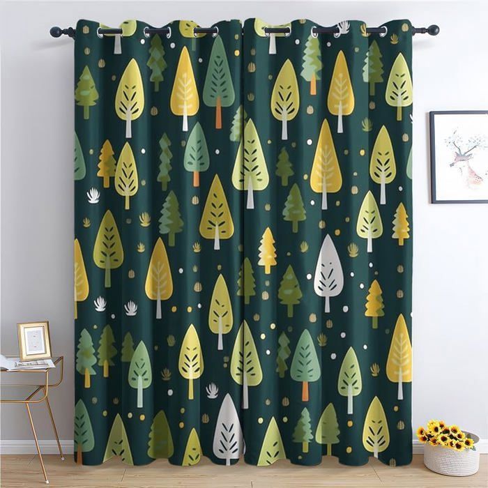Rideaux Occultants 2 Panneaux - Tissu Polyester épais, Motif Forêt Animaux, L70 X H160 Cm Chacun, œillets 4cm