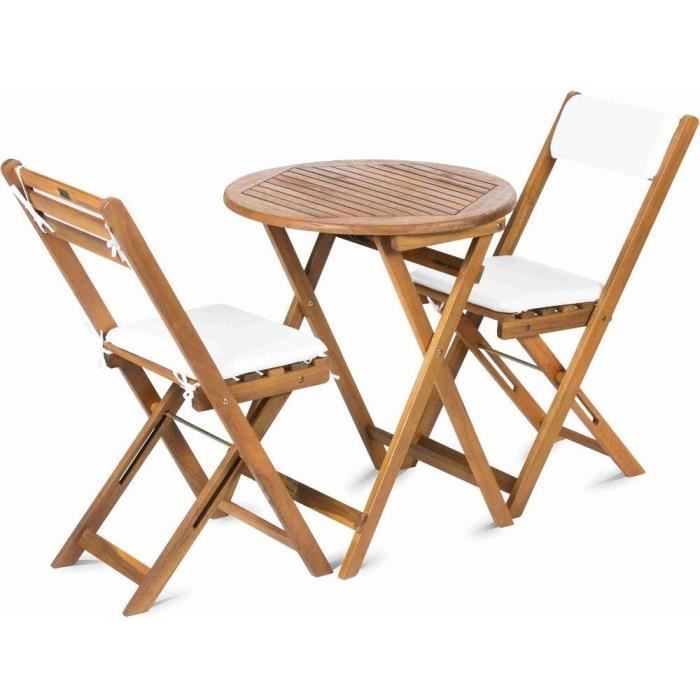 Set de balcon Fieldmann FDZN 4003-T - Table et 2 chaises pliantes - Bois dacacia - Coussins inclus