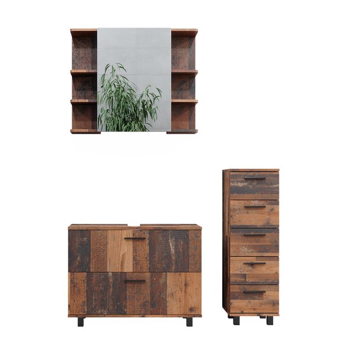 Vicco Meuble Rangement Salle De Bain Kiko Chêne Rustique - Armoire Haute 30x190cm Avec Étagères