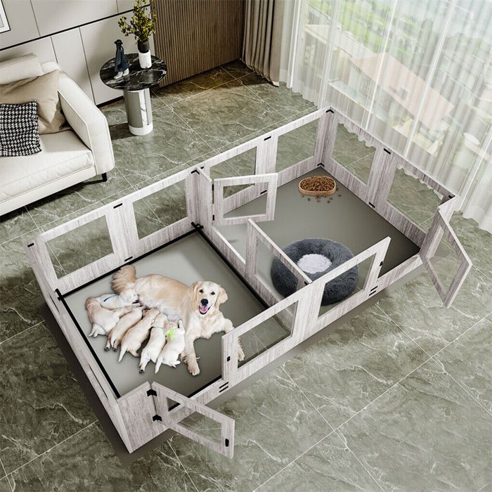 Meilleurs prix pour Enclos Chien en taille jumulée double XXL Intérieur Caisse de Mise Bas avec le séparateur - 239.2x120x60